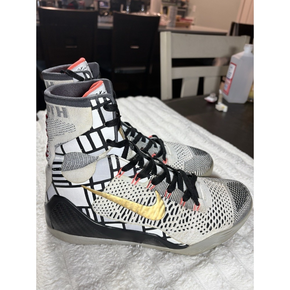 Nike Kobe 9 Elite Fundamentals Size 10.5 White Gold Black 630847-100 2014